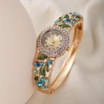 Rhinestone Bracelet Ladies Wristwatch Round Dial Quartz Watch Vintage  Watch  Practical Use mėlyna