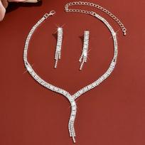 Elegant Y-Shaped Tassel Jewelry Set Luxurious Retro Necklace and Dangling Earrings Exquisite Rhinestone Necklace Earrings Set sidabras