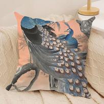 Ohara K-Koson Japan Ukiyo Cushion Cover Silky Short Plush Invisible Zipper Dustproof Sofa Pillow Case For Home Decor Peach skin 18*18(CM)-1Pcs
