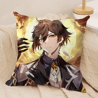 Zhongli Genshin Impact Cute Cushion Cover Silky Short Plush Invisible Zipper Dustproof Sofa Pillow Case For Home Decor Peach skin 18*18(CM)-1Pcs