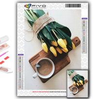 Full 5D Diy Diamond Painting Tulips And Coffee 5D Diamond Painting Full Round 20X30CM black