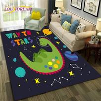 Animacinis Dinzauras Kosmosas 3D Mielas Dino Kilimas Kilimas Namams Svetainei Miegamajam Sofai Durų Kilimėlis Dekoras, Vaikų Zonos Kilimas Neslystantis Grindų Kilimėlis 40cm x 60cm blue