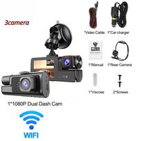 3 kanalų vaizdo kamera automobiliams 1080p automobilio kamera WIFI vaizdo įrašymo įrenginys priekyje, viduje, galinio vaizdo kamera, automobilio DVR juodos dėžės automobilio priedai Wifi 3 Lens