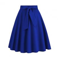 Women Mini Skirt High Waist Lace-up Bowknot Decor Short Skirt Solid Color A-Line Skate Skirt Leisure Daily Wear S karališkos mėlynos spalvos