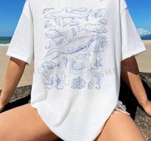 Retro Sealife Nature Protect The Whales T-Shirt Tops Tee, Ocean Printed Women's T-Shirt Tops Tee M