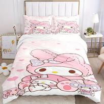 3pcs My Melody, Kawaii Breathable Polyester Bedding Set Soft Duvet Cover and 2 Pillowcases,Suitable for All Seasons, 082651b 135x200cm