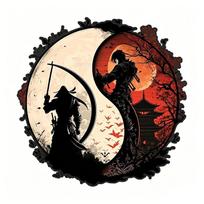 Samurajaus Yin Yang Japoniško Stiliaus Rašalo Ronino Automobilio Lipdukas Atsparus Vandeniui Animacinis Asmenybės Lipdukai Atsparus Įbrėžimams Dekoracija SH1220 A-15cm Longest Side