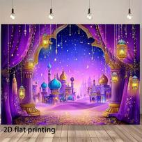 2D Aladino Arabiškų naktų fotografijos fonas, violetinio rūmo žvaigždėto dangaus fono audinys vakarėliui 47.2x31.5inch/120*80cm