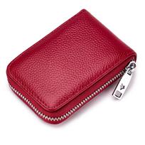 Large Capacity Leather Credit Card Holder Men Women Zipper Leather Purse Card Case Wallet Bank Card ID Holders raudona