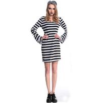 Stylish Men's Prisoner Convict Costume For Halloween Celebrations And Themed Parties Woman,Tag XL=US M black