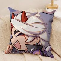 Arataki Itto Cute Genshin Impact Cushion Cover Silky Short Plush Invisible Zipper Dustproof Sofa Pillow Case For Home Decor Peach skin 18*18(CM)-1Pcs