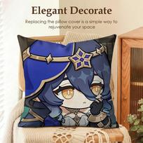 Layla Cute Genshin Impact Cushion Cover Natural Linen Organic Fabric Double-Sided Printing Sofa Home Decor Gift Pillow Case Peach skin 18*18(CM)-1Pcs