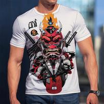 Madingi 3D samurajų kaukė Spausdinti marškinėliai vyrams Japan Ghost Warrior Harajuku Streetwear Hip Hop Trend O-kaklo viršutiniai vasariniai palaidi marškinėliai XL