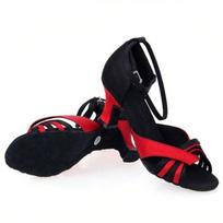 Fashion Summer Square Dance Red and Black Dance Shoes, New Adult Soft-soled Medium High-heeled Latin Dance Shoes for Women 34