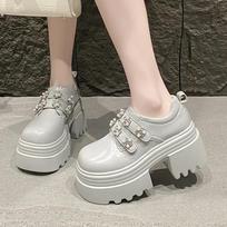 Fashion Women's Shoes 2025 High Quality Shoes for Women Fashion Loafers Polka Dot String Bead New Round Toe Best Seller Platform Heels 34 pilka spalva