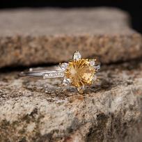 S925 Sterling Silver Natural Color Treasure Citrine Ring Sun Live Daily Light Luxury Lucky Women'S Open Ring
