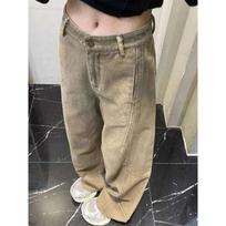 Women's High Waist Khaki Patchwork Wide-Leg Jeans Medium chaki