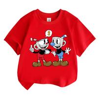 2026 NEW cuphead Cartoon T-shirt Boys Girls Kids Clothing Tops Streetwear Manga/Comic Short Sleeves Sports Fashion Tees Toddler 100 raudona