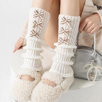 Ballet Style Lolita Y2k Girls Leg Warmers Sweet Bow Foot Covers Boot Cuffs Winter Warm Knitted Calf Sock Y2K Women Cotton Socks One Size balta