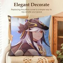 Cyno Genshin Impact Cute Cushion Cover Natural Linen Organic Fabric Double-Sided Printing Sofa Home Decor Gift Pillow Case Peach skin 18*18(CM)-1Pcs