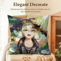 Bennett Genshin Impact Cute Cushion Cover Natural Linen Organic Fabric Double-Sided Printing Sofa Home Decor Gift Pillow Case Peach skin 18*18(CM)-1Pcs
