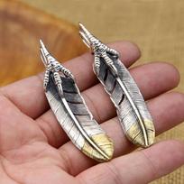 S925 Sterling Silver Jewelry Retro Thai Silver Handmade Eagle Claw Feather Popular Men and Women Pendant