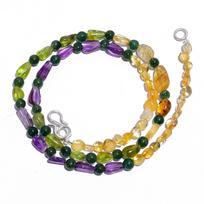 Natural Citrine Amethyst Peridot Gemstone Smooth Beads Necklace 17  UB-4512 UB-4512
