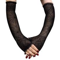 Long Spiderweb Mesh Halloween Costume Gloves for Cosplay and Parties One Size juoda