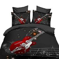 Guitar Duvet Cover Set,Electric Guitar In Burning Hardrock Musical Creativity Concept, Bedroom Decor Bedding Set Decor 70x133cm
