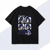 Anime Genshin Impact Clorinde T Shirt Women Men Summer O-Neck Short Sleeve Cotton T-Shirt Harajuku Hip Hop Tee Shirt Homme5 S juoda