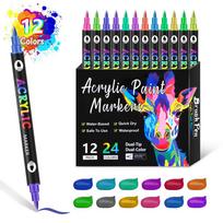 12/24/36pcs,Dual-tip Dual-Color Acrylic Marker for Rock Painting, Canvas, Wood, Ceramic, Glass, Stone, Fabric