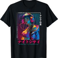 Cyberpunk anime girl T-Shirt(26) S juoda