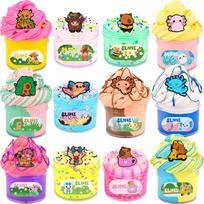 12 Pack Fluffy Axolotl Slime Kit with 7 Pack Butter Slime and 5 Pack Clear Jelly Slimes, Highland Cow Capibara Slime Set for Kids, Putty Sludge Toy