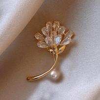 Elegant Floral Brooch with Teardrop Crystal Petals and Single Pearl Accent Classic Design for Women Accessories One Size