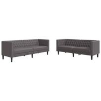 2 Piece Chesterfield Sofa Set Gray Faux Leather