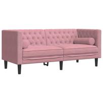 Chesterfield Sofa with Neck Pillows 2 Seater Pink Velvet