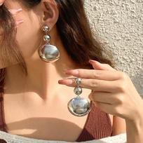 Cyberpunk Rock Metal String Beads Detachable Semi-circular Pendant Dangle Earrings Necklace Set for Women Personality Jewelry
