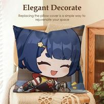 Xiangling Cute Genshin Impact Cushion Cover Natural Linen Organic Fabric Double-Sided Printing Sofa Home Decor Gift Pillow Case Peach skin 18*18(CM)-1Pcs