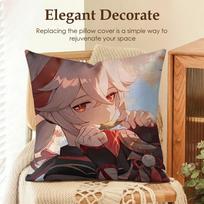 Kaedehara Kazuha Genshin Impact Cushion Cover Natural Linen Organic Fabric Double-Sided Printing Sofa Home Decor Pillow Case Peach skin 18*18(CM)-1Pcs
