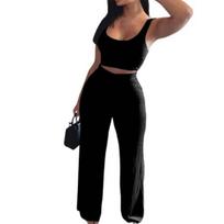 Ladies Pants Slim Sexy Sling Navel Exposed Tube Top Flared Legs Pants Set for Daily Life XXL juoda