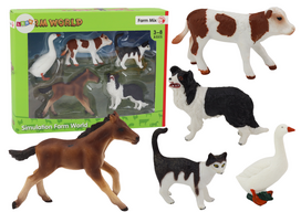 Lean Toys Gyvūnų Figūrėlių Rinkinys 5 vnt. Arklys, Karvė, Katė, Žąsis, Šuo