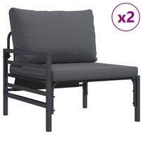5 Piece Garden Sofa Set with Cushions Black Steel
