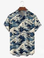 Nauji havajietiški marškiniai vyrams, trumparankoviai viršutiniai drabužiai, japoniško stiliaus, 3D spausdinti Ukiyo-e bangos grafiniai drabužiai, vasariniai gatvės drabužiai, vyriški marškiniai XL