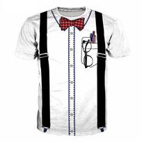 Fake Bib Bow Tie Glasses Pens Print 3D T-shirt Men Women Hip Hop White T Shirts Streetwear Personality Short-sleeved Tees Tops S