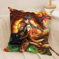 Zhongli Genshin Impact Cushion Cover Silky Short Plush Invisible Zipper Dustproof Sofa Pillow Case For Home Decor Peach skin 18*18(CM)-1Pcs