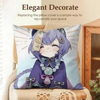 Qiqi Genshin Impact Cute Cushion Cover Natural Linen Organic Fabric Double-Sided Printing Sofa Home Decor Gift Pillow Case Peach skin 18*18(CM)-1Pcs