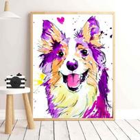 Akvarelė Šuo Splash Meno Darbas Sienos Menas Drobė Tapyba Plakatas Namų dekoravimas Plakatas Apdailos paveikslėlis 21cm×30cm NoFrame beige