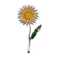 New Green Leaf Yellow Dandelion Flower Enamel Brooches Women Men's Wedding Plants Pins Party Gifts High Quality