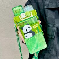 Animacinis panda dvigubo gėrimo šiaudelio vandens buteliukas green