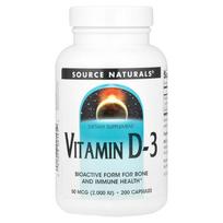 Source Naturals Vitamin D-3 2000 IU Capsules, 200 Count 200 pcs - 1 ea